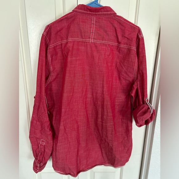 Drill Clothing Mens Red Roll Tab Sleeve Slim Fitting Button Up Shirt Size XL - Picture 7 of 9